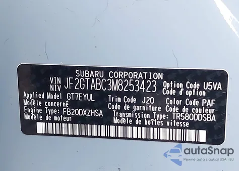 2021 Subaru Crosstrek из США, поврежденный, VIN JF2GTABC3M8253423